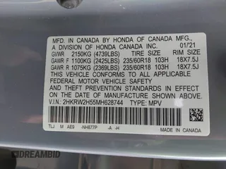 2021 Honda CR-V EX with VIN 2HKRW2H55MH628744, listed as a IAAI auction lot 42257771 with 34,369 mi miles and . Bid and sale history available at DreamBid. Image 9.