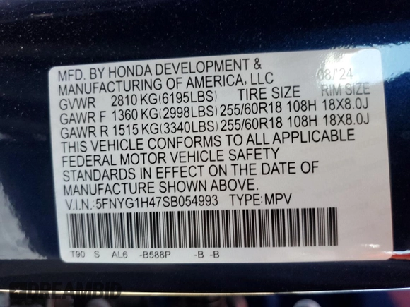 2025 Honda Pilot EX-L with VIN 5FNYG1H47SB054993, listed as a Copart auction lot 46642145 with 4,820 mi miles and Salvage Title. Bid and sale history available at carsss.com. Image 14.