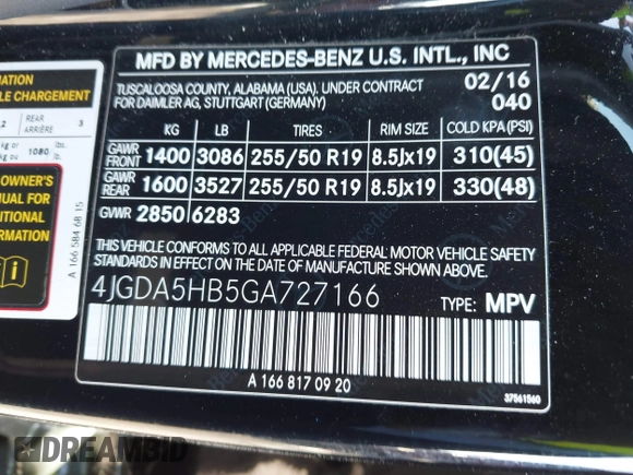 2016 Mercedes-Benz GLE 350 with VIN 4JGDA5HB5GA727166, listed as a IAAI auction lot 42299777 with 106,357 mi miles and . Bid and sale history available at DreamBid. Image 9.