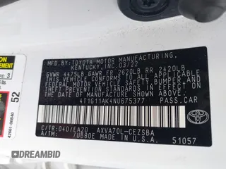 2022 Toyota Camry SE z VIN 4T1G11AK4NU675377, wystawiony jako IAAI lot #42057960 z przebiegiem 46 936 mil mil oraz . Historia ofert i sprzedaży dostępna na DreamBid. Obrazek 9.