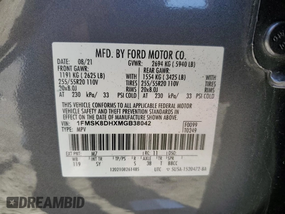 2021 Ford Explorer XLT with VIN 1FMSK8DHXMGB38042, listed as a Copart auction lot 53992545 with 41,020 mi miles and Clean Title. Bid and sale history available at carsss.com. Image 14.