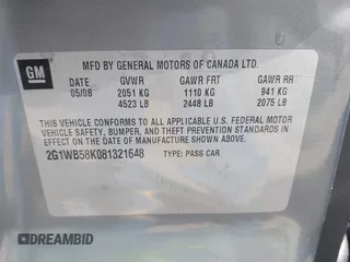 2008 Chevrolet Impala LS z VIN 2G1WB58K081321648, wystawiony jako IAAI lot #41784972 z przebiegiem 143 337 mil mil oraz . Historia ofert i sprzedaży dostępna na DreamBid. Obrazek 9.