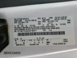 2016 Ford F-150 XL z VIN 1FTMF1C84GKF48671, wystawiony jako Copart lot #53891035 z przebiegiem 281 814 mil mil oraz Szkoda całkowita • Salvage title. Historia ofert i sprzedaży dostępna na DreamBid. Obrazek 12.