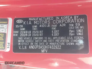 2017 Kia Soul + with VIN KNDJP3A53H7432922, listed as a IAAI auction lot 42055889 with 67,628 mi miles and . Bid and sale history available at DreamBid. Image 9.