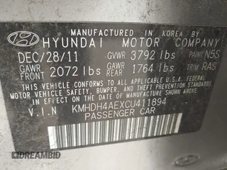 2012 Hyundai Elantra Limited with VIN KMHDH4AEXCU411894, listed as a IAAI auction lot 42068313 with 192,879 mi miles. Bid and sale history available at carsss.com. Image 9.