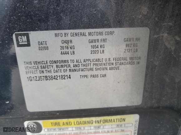 2008 Chevrolet Malibu LT w/2LT with VIN 1G1ZJ57B384218214, listed as a Copart auction lot 48013425 with 216,096 mi miles and Salvage Title. Bid and sale history available at carsss.com. Image 15.