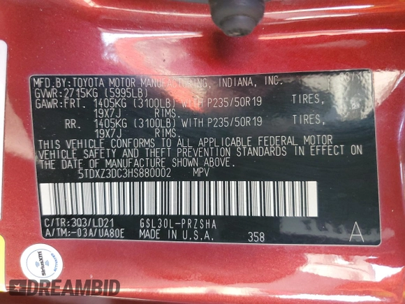 2017 Toyota Sienna SE with VIN 5TDXZ3DC3HS880002, listed as a Copart auction lot 53904715 with 159,132 mi miles and Salvage title. Bid and sale history available at DreamBid. Image 14.