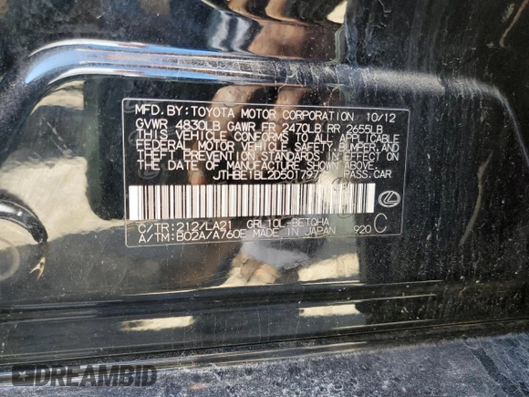 2013 Lexus GS 350 with VIN JTHBE1BL2D5017977, listed as a Copart auction lot 62123654 with 0 mi miles and Salvage Title. Bid and sale history available at carsss.com. Image 12.