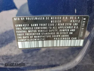 2012 Volkswagen Jetta SE with VIN 3VWDP7AJXCM392741, listed as a Copart auction lot 61436215 with 169,452 mi miles and Salvage title. Bid and sale history available at DreamBid. Image 12.