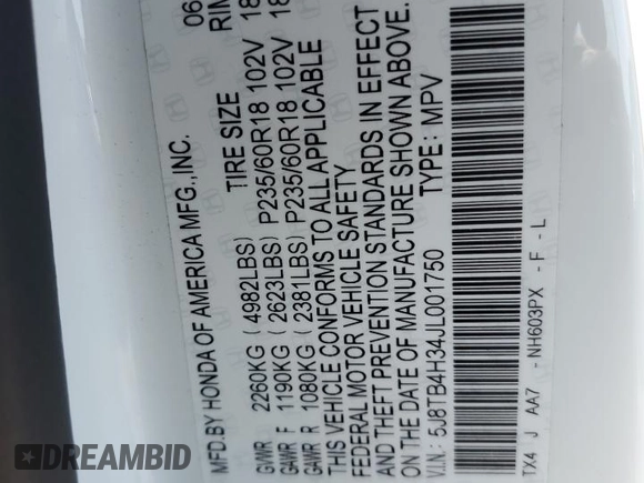 2018 Acura RDX with VIN 5J8TB4H34JL001750, listed as a Copart auction lot 48552315 with 70,808 mi miles and Salvage Title. Bid and sale history available at DreamBid. Image 13.