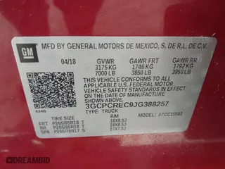 2018 Chevrolet Silverado 1500 LT with VIN 3GCPCREC9JG388257, listed as a IAAI auction lot 41824534 with 96,954 mi miles. Bid and sale history available at carsss.com. Image 9.