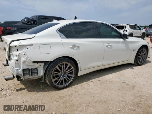 2020 Infiniti Q50 Red Sport 400 with VIN JN1FV7AR1LM660114, listed as a Copart auction lot 55658965 with 28,318 mi miles and Salvage title. Bid and sale history available at DreamBid. Image 3.