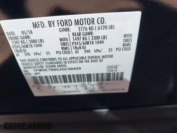 2018 Ford Explorer z VIN 1FM5K7B80JGC00439, wystawiony jako IAAI lot #41706220 z przebiegiem 67 592 mil mil oraz . Historia ofert i sprzedaży dostępna na DreamBid. Obrazek 9.