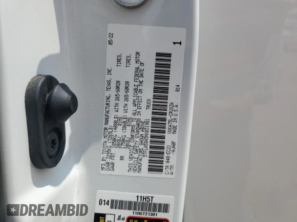 2022 Toyota Tundra SR5 with VIN 5TFLA5DA5NX031981, listed as a Copart auction lot 58728245 with 49,022 mi miles and Salvage title. Bid and sale history available at DreamBid. Image 13.