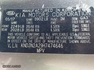 2017 Kia Soul with VIN KNDJN2A29H7474646, listed as a IAAI auction lot 41055454 with 39,783 mi miles. Bid and sale history available at carsss.com. Image 9.