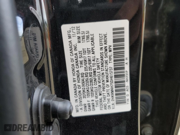 2013 Honda CR-V EX-L with VIN 2HKRM4H75DH615737, listed as a Copart auction lot 50718155 with 140,877 mi miles and Salvage Title. Bid and sale history available at carsss.com. Image 13.