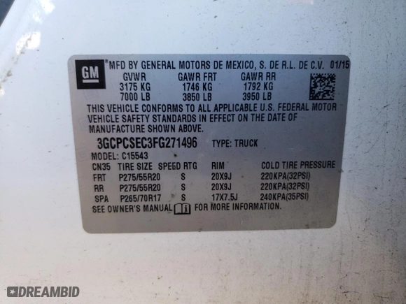 2015 Chevrolet Silverado 1500 LTZ with VIN 3GCPCSEC3FG271496, listed as a Copart auction lot 44698165 with 107,476 mi miles and Salvage Title. Bid and sale history available at carsss.com. Image 14.