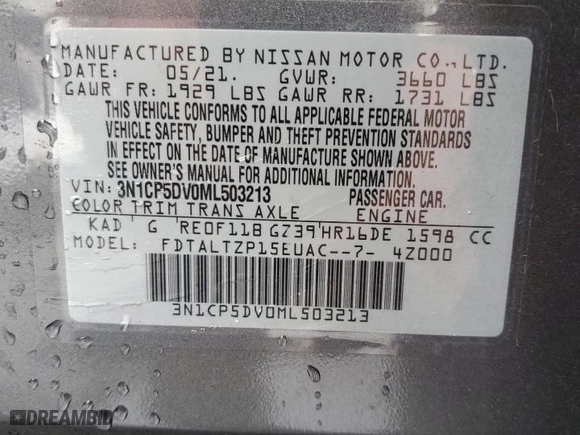 2021 Nissan Kicks SR with VIN 3N1CP5DV0ML503213, listed as a Copart auction lot 45063555 with 71,177 mi miles and Salvage Title. Bid and sale history available at carsss.com. Image 14.