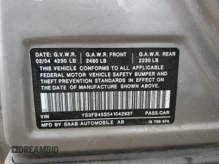 2004 Saab 9-3 Linear z VIN YS3FB45S541042937, wystawiony jako Copart lot #77580564 z przebiegiem 195 382 mil mil oraz Szkoda całkowita • Salvage title. Historia ofert i sprzedaży dostępna na DreamBid. Obrazek 14.