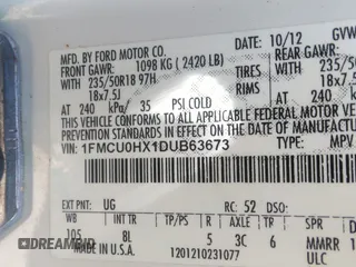 2013 Ford Escape SEL with VIN 1FMCU0HX1DUB63673, listed as a IAAI auction lot 42232003 with 116,230 mi miles and . Bid and sale history available at DreamBid. Image 9.