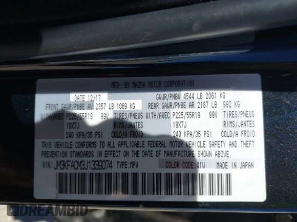 2018 Mazda CX-5 Touring z VIN JM3KFACM3J1339074, wystawiony jako IAAI lot #42317039 z przebiegiem 82 799 mil mil oraz . Historia ofert i sprzedaży dostępna na DreamBid. Obrazek 9.