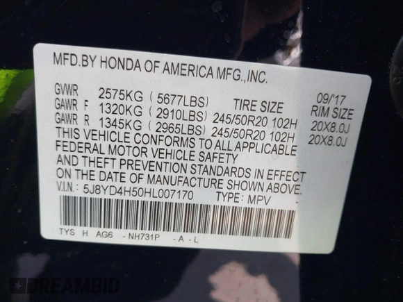 2017 Acura MDX Technology z VIN 5J8YD4H50HL007170, wystawiony jako IAAI lot #42220982 z przebiegiem 102 686 mil mil oraz . Historia ofert i sprzedaży dostępna na DreamBid. Obrazek 9.