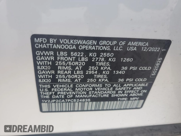 2023 Volkswagen Atlas SE with VIN 1V2JP2CA7PC524835, listed as a Copart auction lot 44734285 with 23,947 mi miles and Salvage title. Bid and sale history available at DreamBid. Image 15.