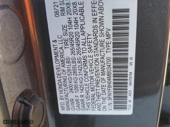 2021 Honda Passport Elite with VIN 5FNYF8H04MB034700, listed as a Copart auction lot 80916854 with 74,700 mi miles and Salvage Title. Bid and sale history available at carsss.com. Image 15.