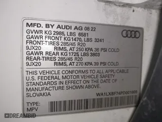 2023 Audi Q7 Premium Plus with VIN WA1LXBF74PD001609, listed as a IAAI auction lot 41668353 with NaN miles. Bid and sale history available at carsss.com. Image 9.