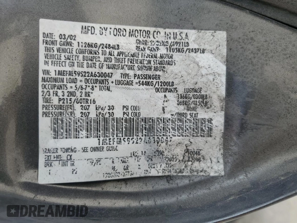 2002 Mercury Sable LS Premium z VIN 1MEFM59S22A630047, wystawiony jako Copart lot #51497465 z przebiegiem 118 019 mil mil oraz Szkoda całkowita • Salvage title. Historia ofert i sprzedaży dostępna na DreamBid. Obrazek 13.