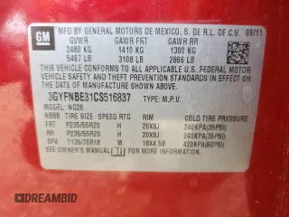 2012 Cadillac SRX Performance Collection z VIN 3GYFNBE31CS516837, wystawiony jako Copart lot #58346225 z przebiegiem 142 559 mil mil oraz Szkoda całkowita • Salvage title. Historia ofert i sprzedaży dostępna na DreamBid. Obrazek 12.
