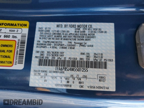2021 Ford Mustang Shelby GT500 with VIN 1FA6P8SJ4M5501255, listed as a Copart auction lot 75242444 with 6,014 mi miles and Salvage title. Bid and sale history available at DreamBid. Image 12.