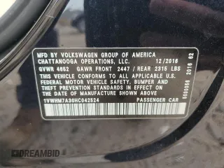 2017 Volkswagen Passat with VIN 1VWHM7A30HC042524, listed as a Copart auction lot 73303094 with 116,734 mi miles and Salvage title. Bid and sale history available at DreamBid. Image 12.