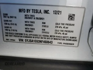 2022 Tesla Model S Plaid with VIN 5YJSA1E63NF460643, listed as a Copart auction lot 54665505 with Not provided miles and Salvage title. Bid and sale history available at DreamBid. Image 12.