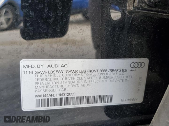2017 Audi A8 L with VIN WAU44AFD1HN012059, listed as a Copart auction lot 80479364 with 126,890 mi miles and Salvage Title. Bid and sale history available at carsss.com. Image 15.