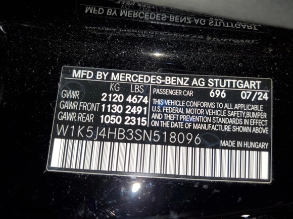 2025 Mercedes-Benz CLA with VIN W1K5J4HB3SN518096, listed as a Copart auction lot 48370735 with 9,076 mi miles and Clean Title. Bid and sale history available at carsss.com. Image 12.