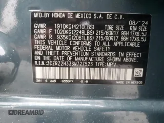 2025 Honda HR-V LX with VIN 3CZRZ2H33SM727523, listed as a Copart auction lot 52338715 with 1,365 mi miles and Non repairable. Bid and sale history available at DreamBid. Image 14.