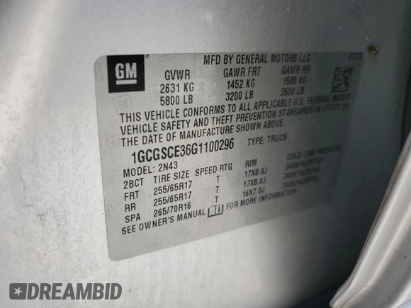 2016 Chevrolet Colorado 2WD LT with VIN 1GCGSCE36G1100296, listed as a Copart auction lot 55102625 with 128,605 mi miles and Salvage title. Bid and sale history available at DreamBid. Image 12.
