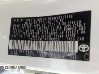 2021 Toyota Corolla LE with VIN 5YFEPMAE1MP189952, listed as a IAAI auction lot 42100355 with 57,345 mi miles. Bid and sale history available at carsss.com. Image 9.