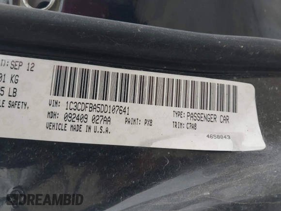 2013 Dodge Dart SXT with VIN 1C3CDFBA5DD107641, listed as a IAAI auction lot 41374161 with 163,847 mi miles. Bid and sale history available at carsss.com. Image 9.