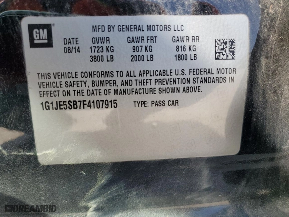2015 Chevrolet Sonic LTZ with VIN 1G1JE5SB7F4107915, listed as a Copart auction lot 49287515 with NaN miles and Salvage Title. Bid and sale history available at carsss.com. Image 12.