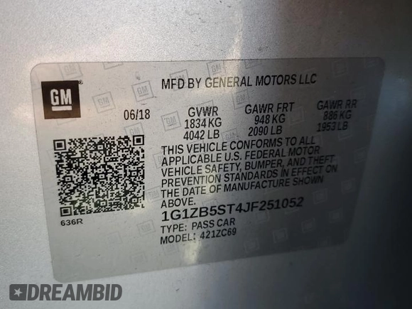 2018 Chevrolet Malibu LS with VIN 1G1ZB5ST4JF251052, listed as a Copart auction lot 43514615 with 136,434 mi miles and Salvage Title. Bid and sale history available at DreamBid. Image 12.
