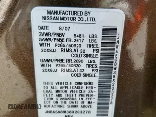 2008 Infiniti FX z VIN JNRAS08W38X203278, wystawiony jako Copart lot #57710405 z przebiegiem 168 007 mil mil oraz Szkoda całkowita • Salvage title. Historia ofert i sprzedaży dostępna na DreamBid. Obrazek 13.