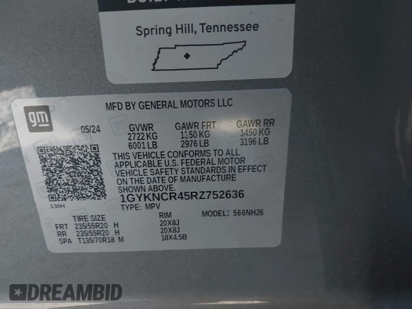 2024 Cadillac XT5 FWD Premium Luxury with VIN 1GYKNCR45RZ752636, listed as a IAAI auction lot 41202271 with 4,023 mi miles. Bid and sale history available at carsss.com. Image 9.