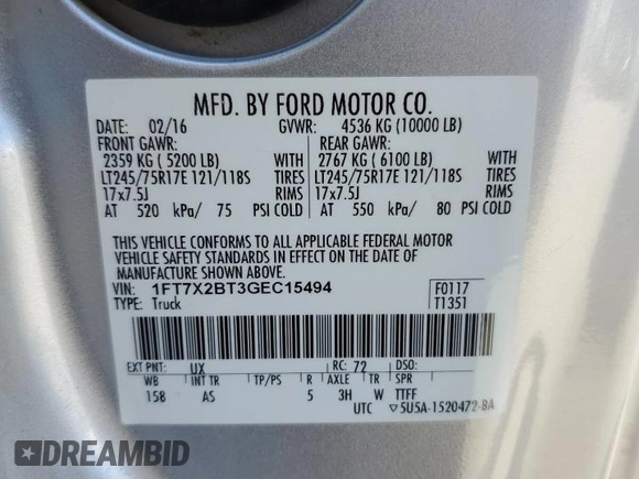 2016 Ford F-250 XLT z VIN 1FT7X2BT3GEC15494, wystawiony jako Copart lot #55179255 z przebiegiem 178 515 mil mil oraz Czysty tytuł • Clean title. Historia ofert i sprzedaży dostępna na DreamBid. Obrazek 12.