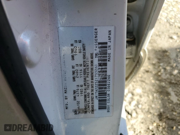 2002 Mazda Millenia S z VIN JM1TA222521733260, wystawiony jako Copart lot #49984755 z przebiegiem 140 212 mil mil oraz Szkoda całkowita • Salvage title. Historia ofert i sprzedaży dostępna na DreamBid. Obrazek 12.