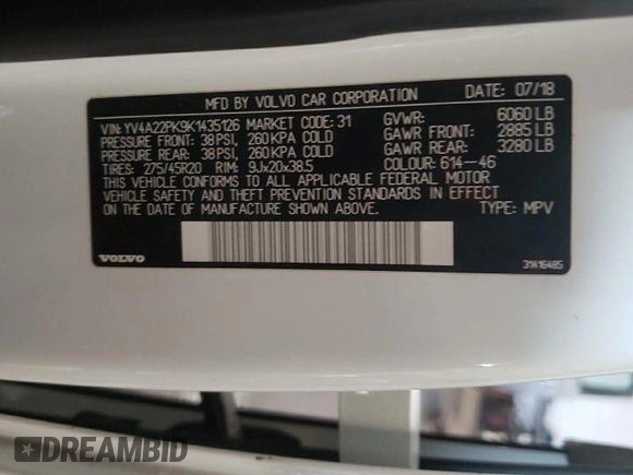 2019 Volvo XC90 Momentum with VIN YV4A22PK9K1435126, listed as a Copart auction lot 44033105 with 157,421 mi miles and Salvage Title. Bid and sale history available at carsss.com. Image 14.