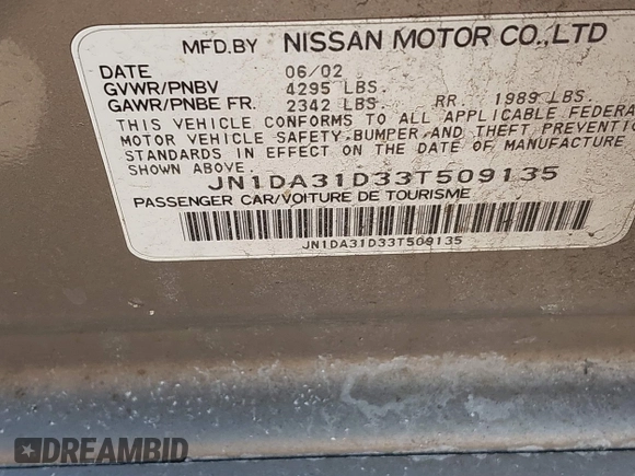 2003 Nissan Maxima SE z VIN JN1DA31D33T509135, wystawiony jako IAAI lot #41648488 z przebiegiem Nie podano mil oraz . Historia ofert i sprzedaży dostępna na DreamBid. Obrazek 9.