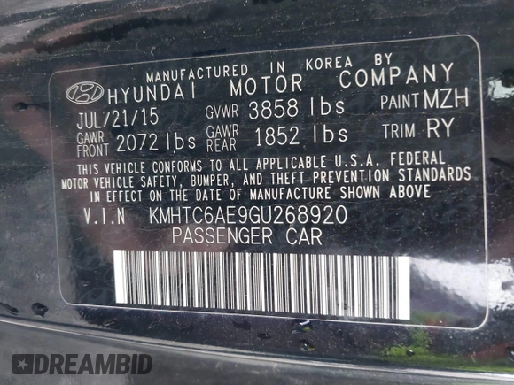 2016 Hyundai Veloster Turbo with VIN KMHTC6AE9GU268920, listed as a IAAI auction lot 42007242 with 188,086 mi miles and . Bid and sale history available at DreamBid. Image 9.