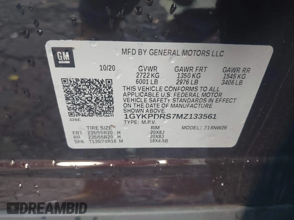 2021 Cadillac XT6 Premium Luxury with VIN 1GYKPDRS7MZ133561, listed as a IAAI auction lot 41112365 with 73,956 mi miles. Bid and sale history available at carsss.com. Image 9.